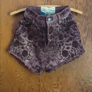 Free people high waist embroidered denim shorts